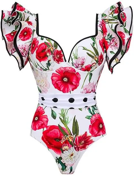 Womens Bathing Suit with Beach Cover Up Wrap Skirt Sarong Retro Floral Print Bikini Set Two Piece Monokini Swimwear