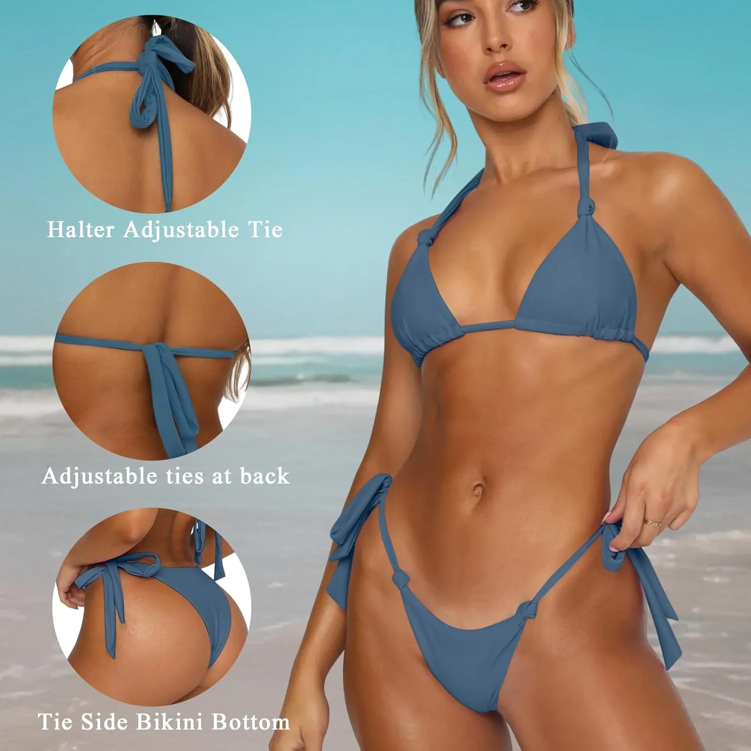 Women's Bikini Sets Bathing Suits Two Piece Swimsuits Sexy Triangle Halter Bikinis Top