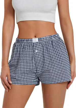 Women's Elastic Waisted Plaid Shorts Y2K Lounge Pajama Shorts Cute Sleeping Boxer Shorts for Women Gingham Shorts