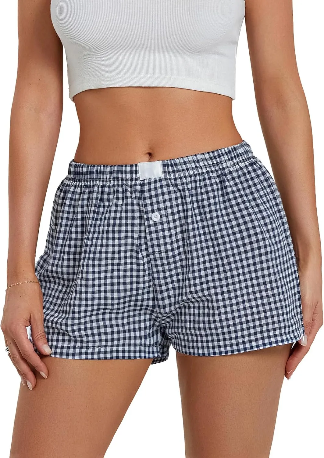 Women's Elastic Waisted Plaid Shorts Y2K Lounge Pajama Shorts Cute Sleeping Boxer Shorts for Women Gingham Shorts