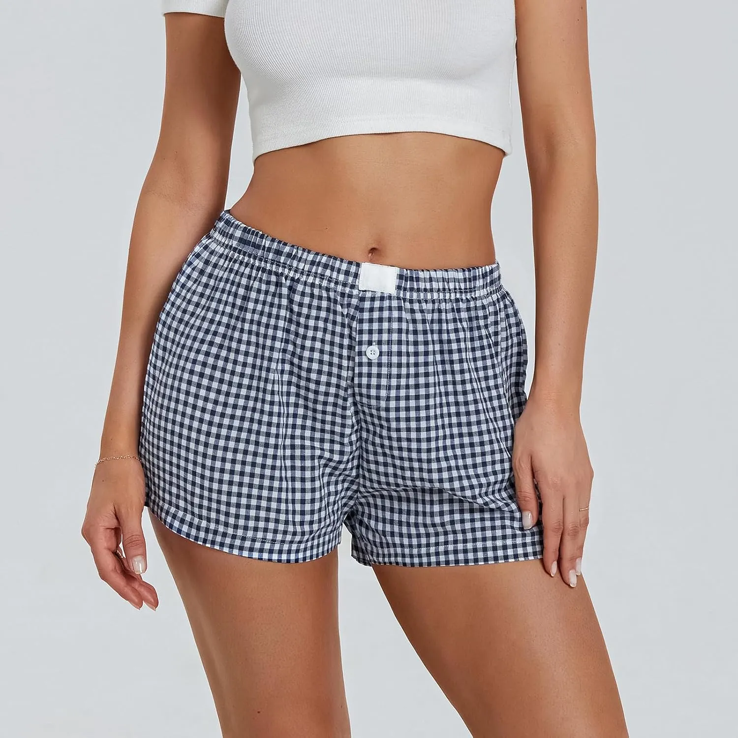 Women's Elastic Waisted Plaid Shorts Y2K Lounge Pajama Shorts Cute Sleeping Boxer Shorts for Women Gingham Shorts