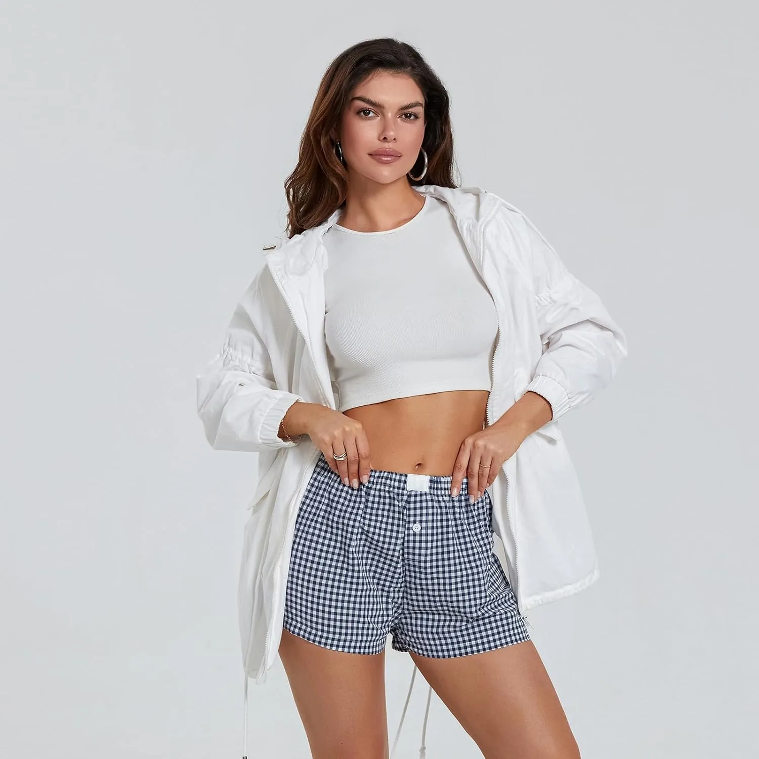 Women's Elastic Waisted Plaid Shorts Y2K Lounge Pajama Shorts Cute Sleeping Boxer Shorts for Women Gingham Shorts