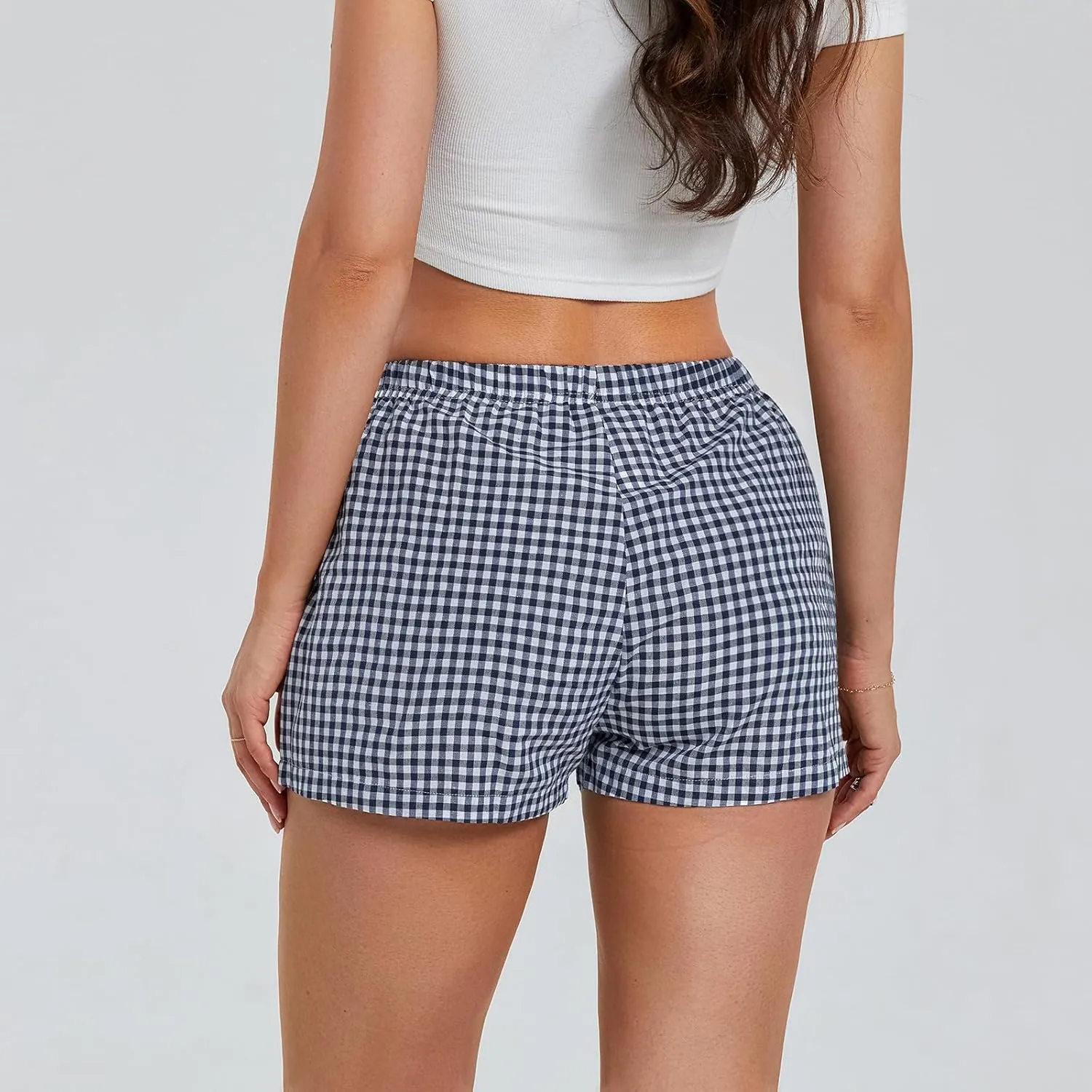 Women's Elastic Waisted Plaid Shorts Y2K Lounge Pajama Shorts Cute Sleeping Boxer Shorts for Women Gingham Shorts