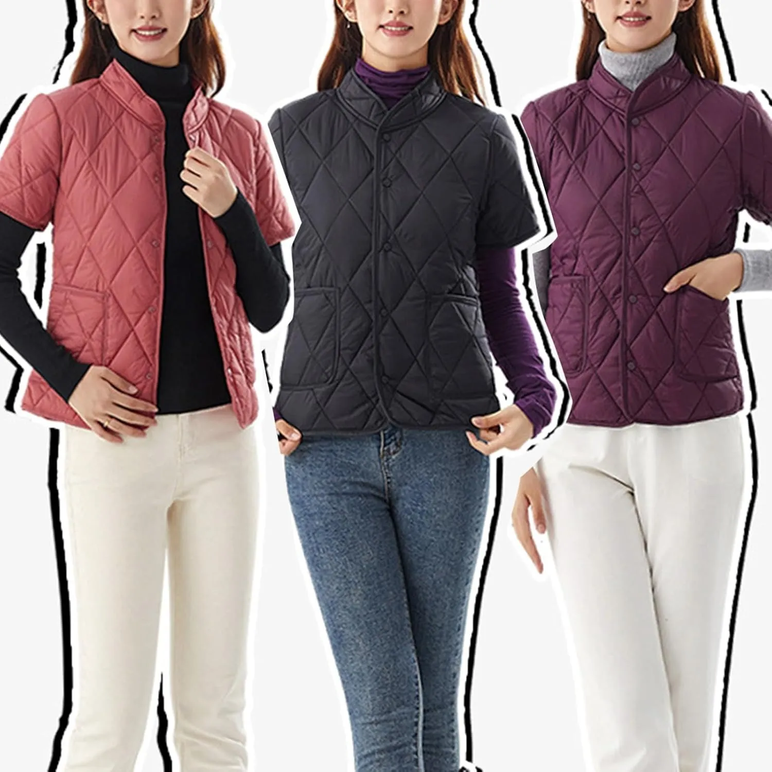 Women's Fashion Down Jacket Vests Outwear Short Sleeves Stand Collar Lightweight Oversized Puffer Vest for Women