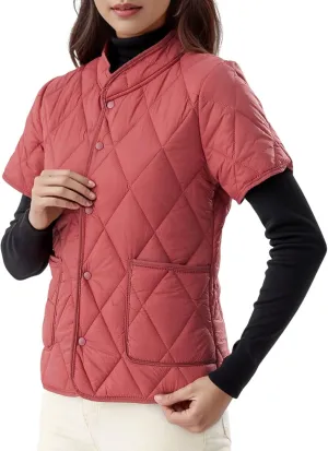 Women's Fashion Down Jacket Vests Outwear Short Sleeves Stand Collar Lightweight Oversized Puffer Vest for Women