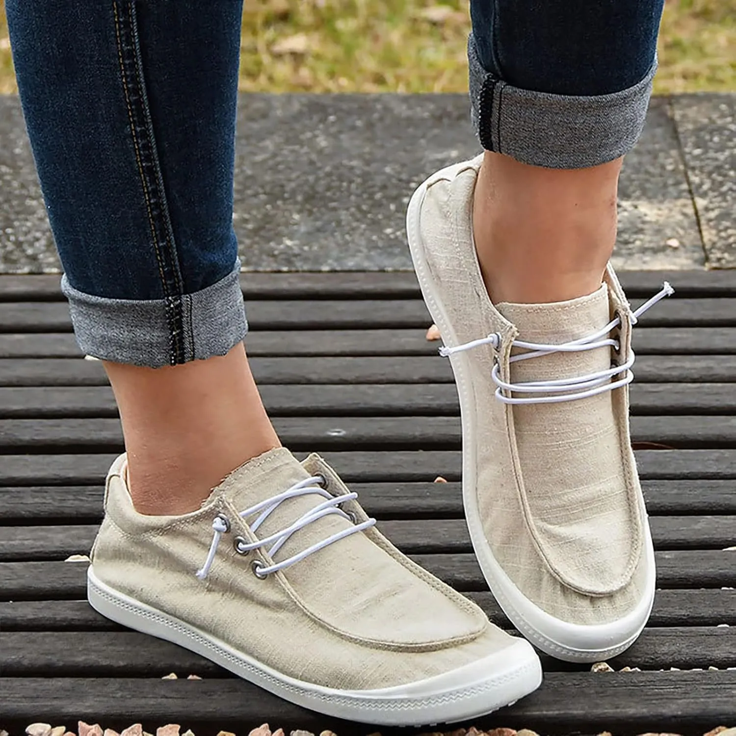 Women's Fashion Sneakers, Christmas Print Canvas Shoes Flat Round Toe Non-Slip Flat Shoes Slip On Loafers Shoes