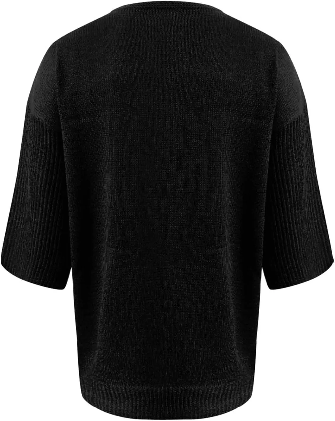 Womens Fashion Sweaters Loose V Neck 3/4 Length Sleeve Pullover Knitted Shirts Fall Solid Color Slouchy Crochet Tops