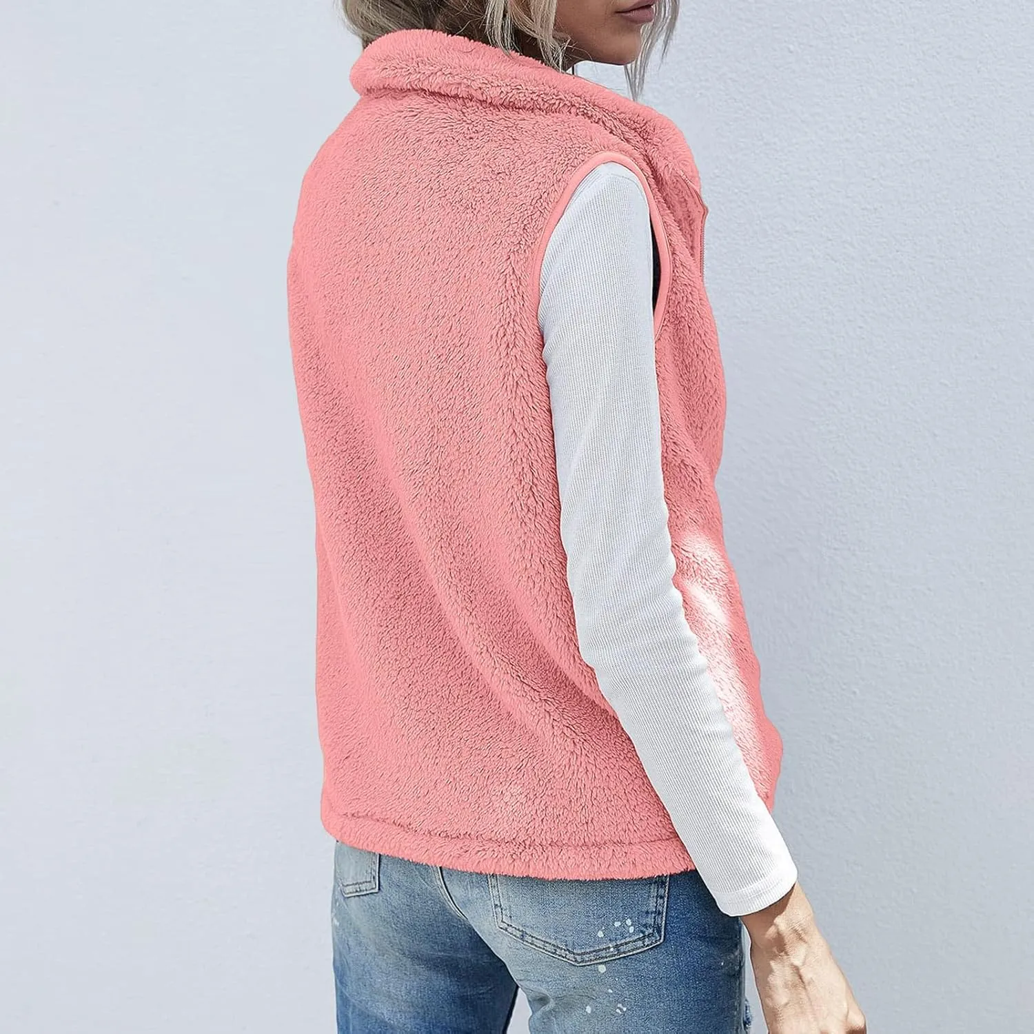 Womens Fleece Vest Lightweight Sleeveless Sherpa Jackets Casual Warm Zipper Vest Winter Outerwear with Pockets