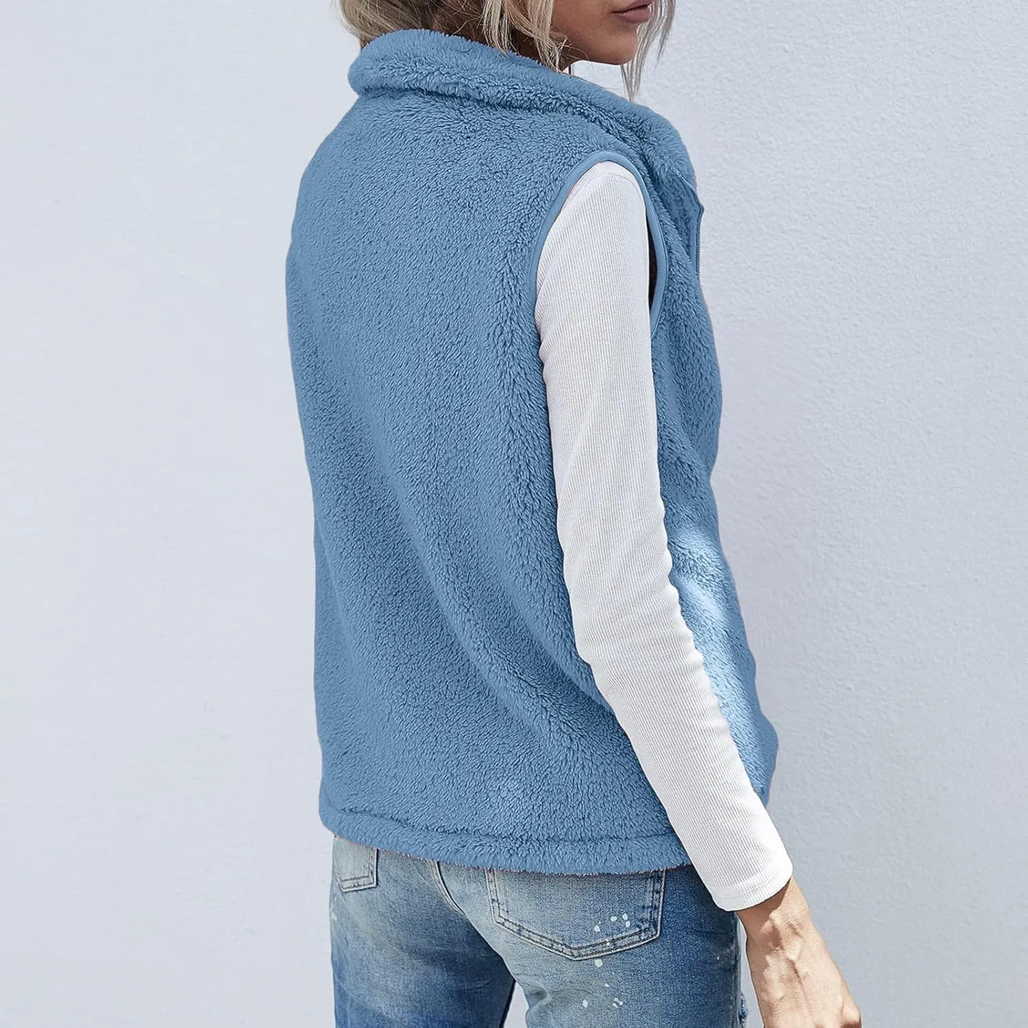 Womens Fleece Vest Lightweight Sleeveless Sherpa Jackets Casual Warm Zipper Vest Winter Outerwear with Pockets