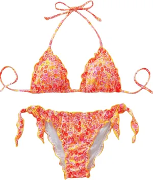 Women's Floral Print Bathing Suit Halter Tie Side Summer Swimsuit Bikinis Set