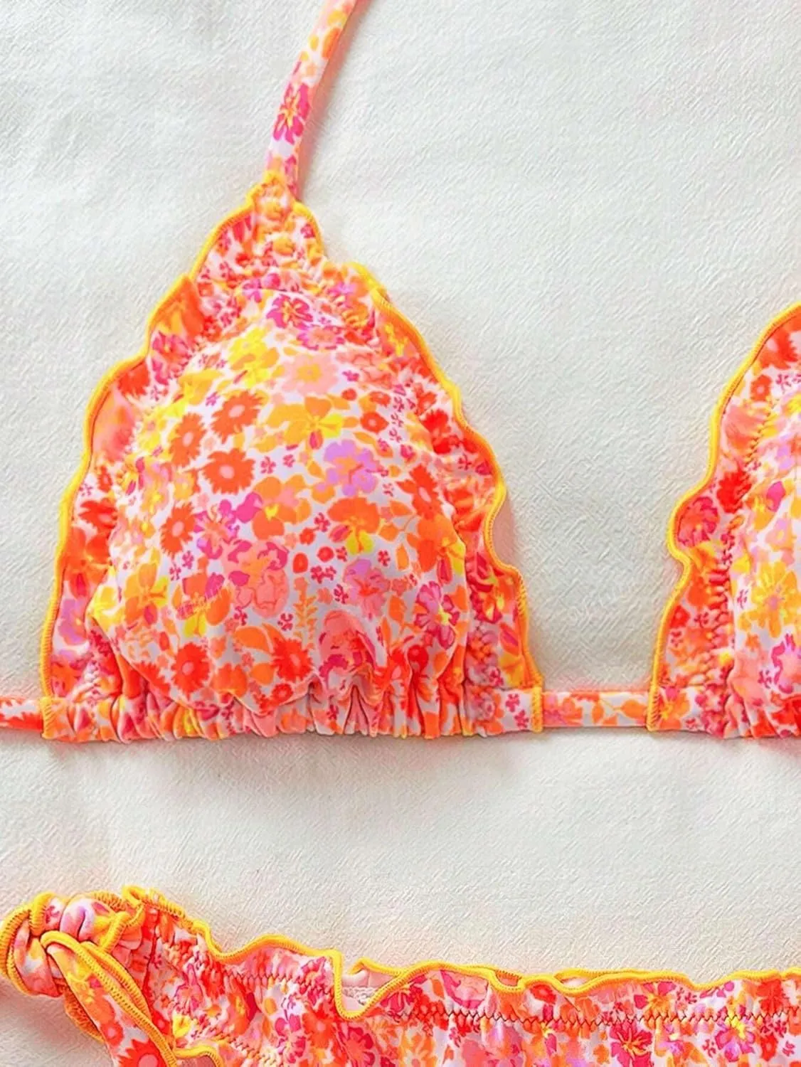 Women's Floral Print Bathing Suit Halter Tie Side Summer Swimsuit Bikinis Set