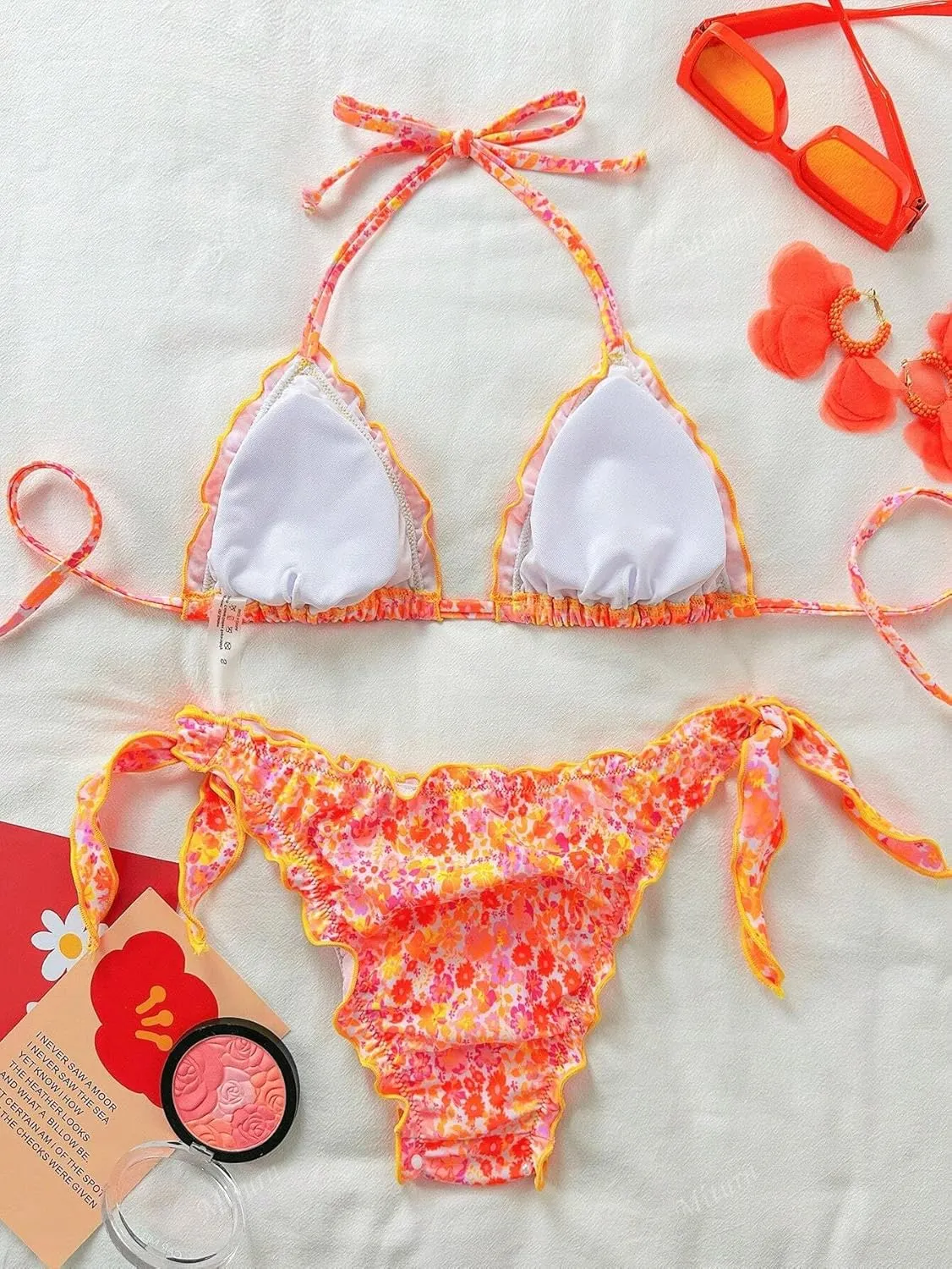 Women's Floral Print Bathing Suit Halter Tie Side Summer Swimsuit Bikinis Set