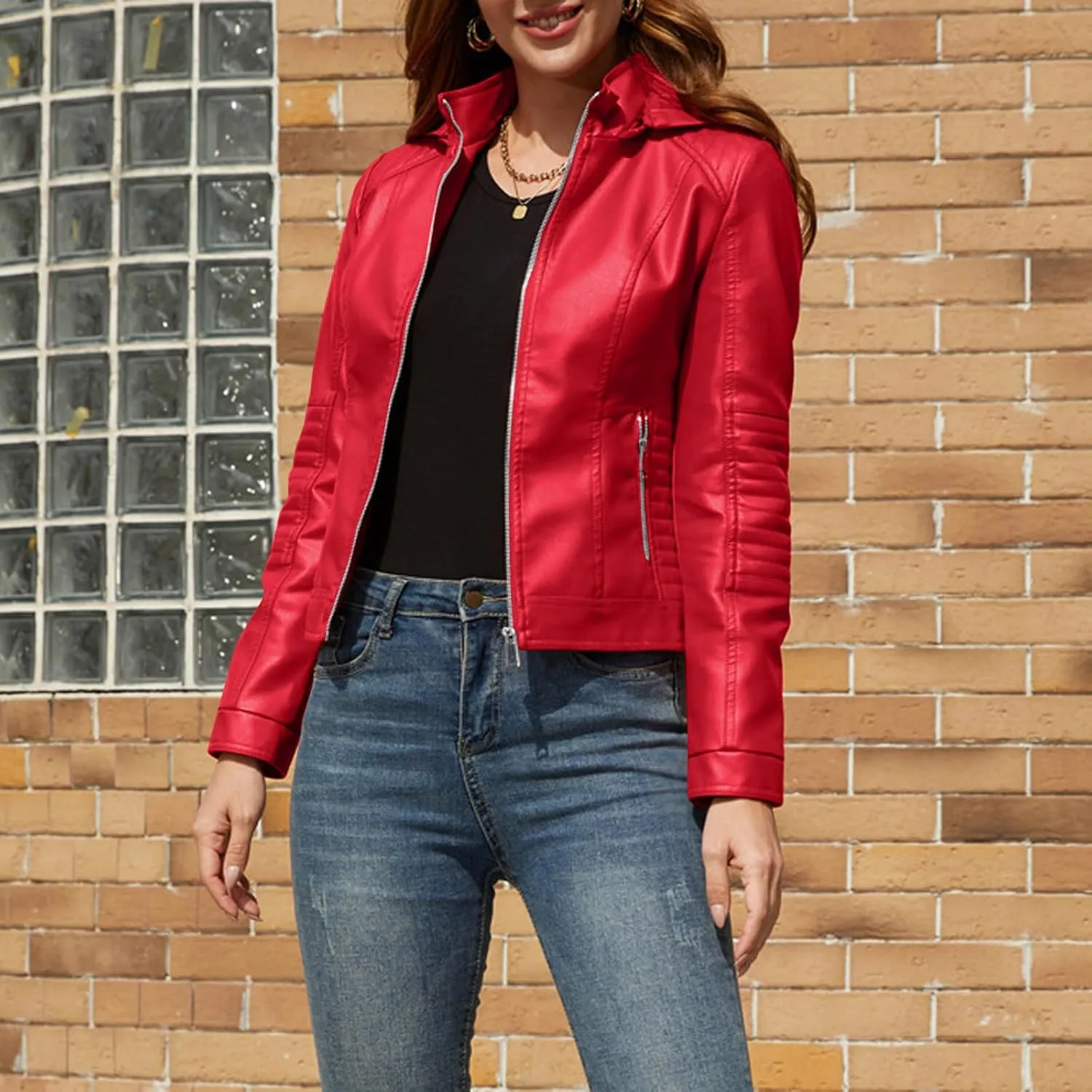 Womens Leather Jacket Lightweight Faux Suede Petite Cropped Jackets Trendy Vintage 80s Full Zip Up Motorcycle Coats
