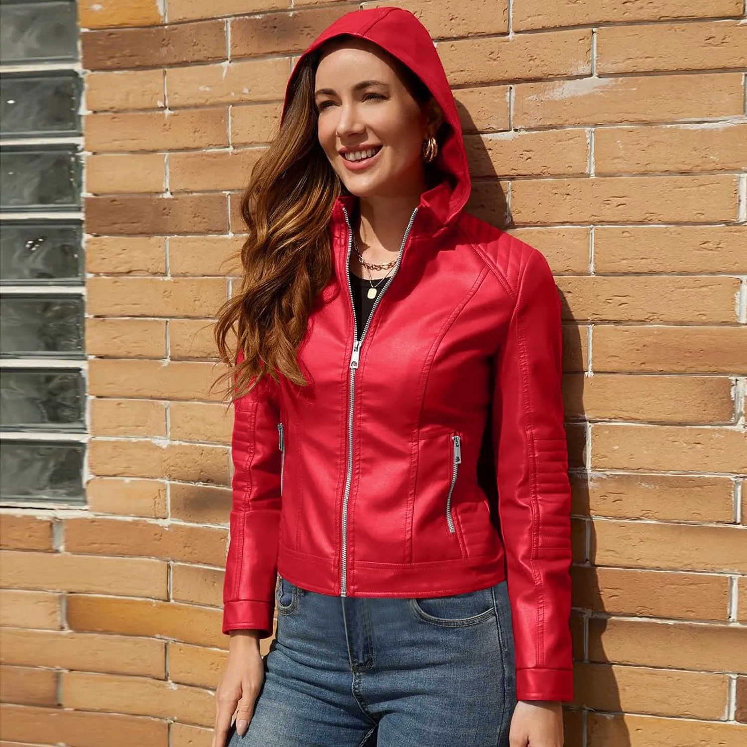Womens Leather Jacket Lightweight Faux Suede Petite Cropped Jackets Trendy Vintage 80s Full Zip Up Motorcycle Coats