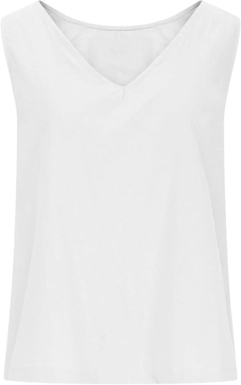 Womens Linen Crop Tank Tops Cute Summer Sleeveless Cropped Cotton Linen Tops Dressy Scoop Neck Camisole Tops
