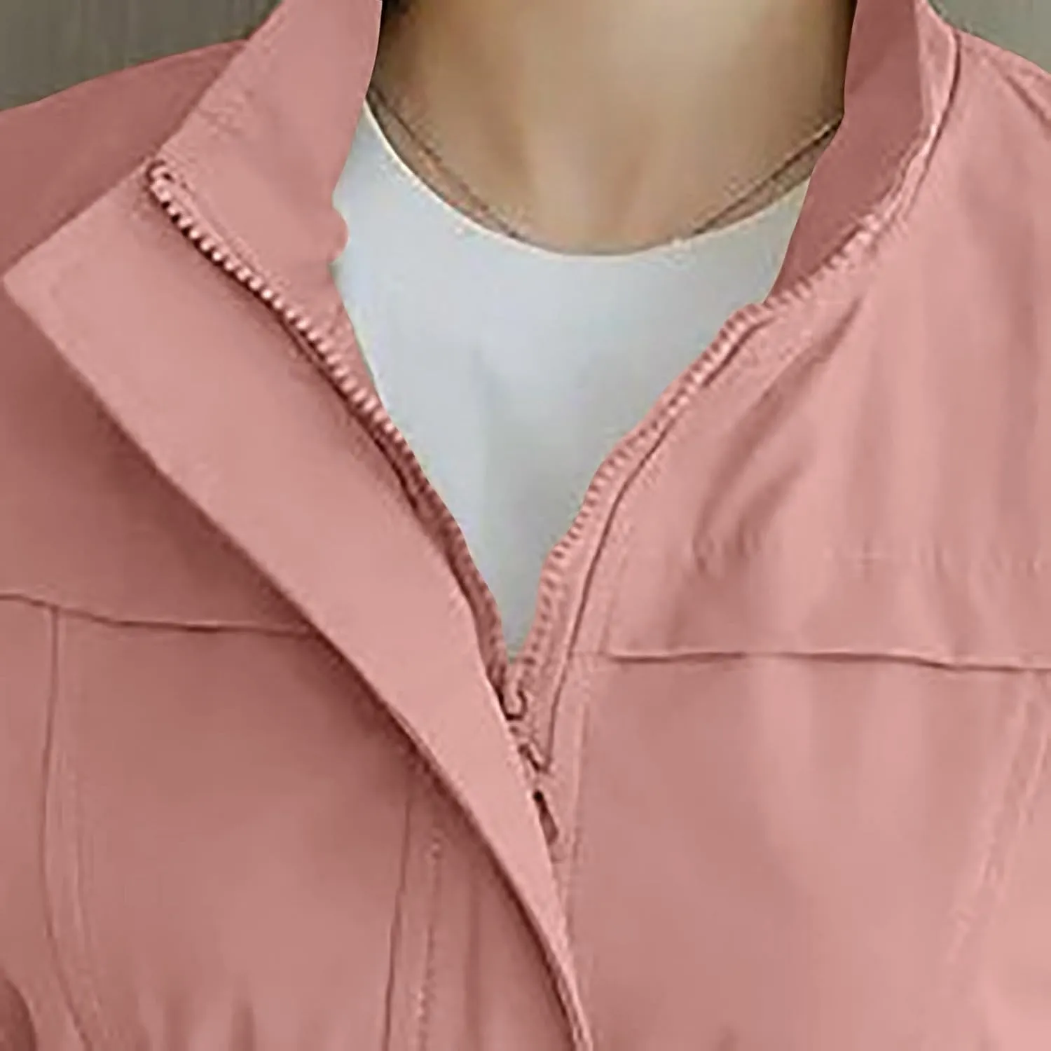 Women's Long Sleeve Fashion Solid Color Zipper Waist Slimming Mid Length Windbreaker Casual Jacket Rain Gear for