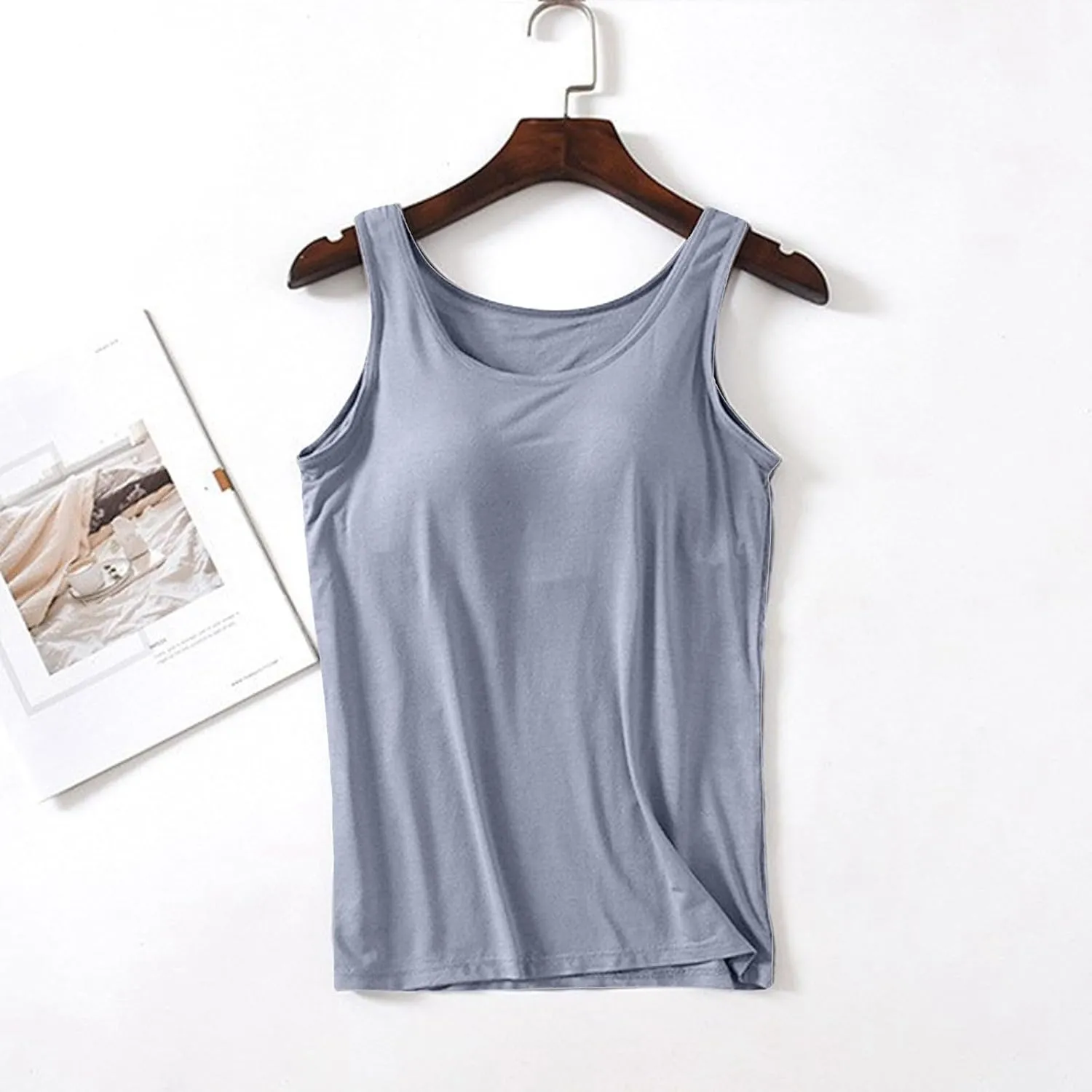 Women's Modal Camisoles Built in Bra Scoop Neck 2025 Summer Camisole Stretch Cami Undershirt Yoga Tanks Tops