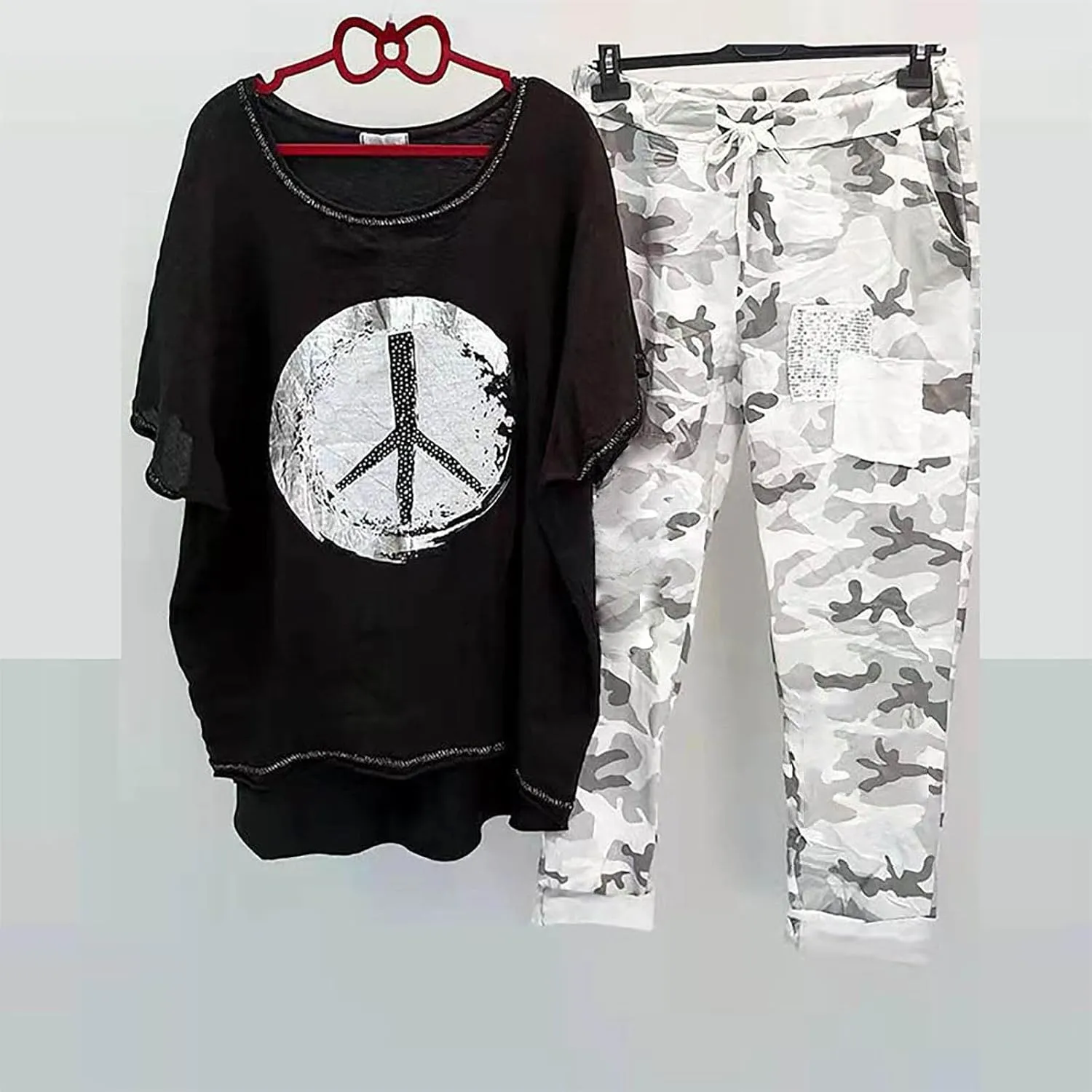 Womens Plus Size 2 Piece Travel Outfits 2024 Loose Cotton Linen Lounge Sets Summer Casual Jogger Sets Pants Suit