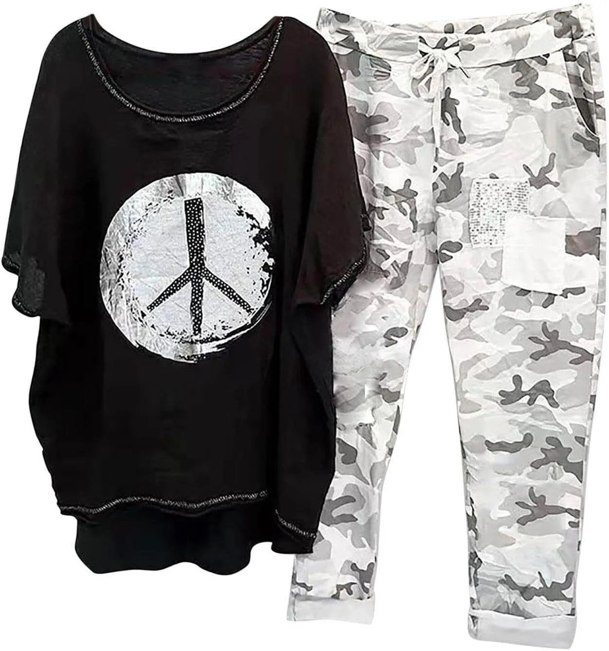 Womens Plus Size 2 Piece Travel Outfits 2024 Loose Cotton Linen Lounge Sets Summer Casual Jogger Sets Pants Suit