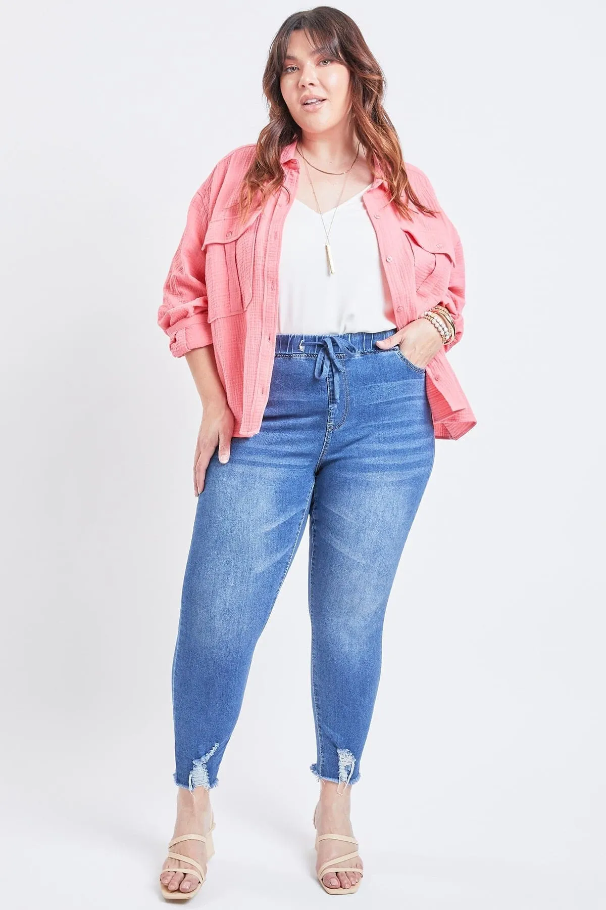 Women's Plus Size High Rise Denim Ankle Joggers