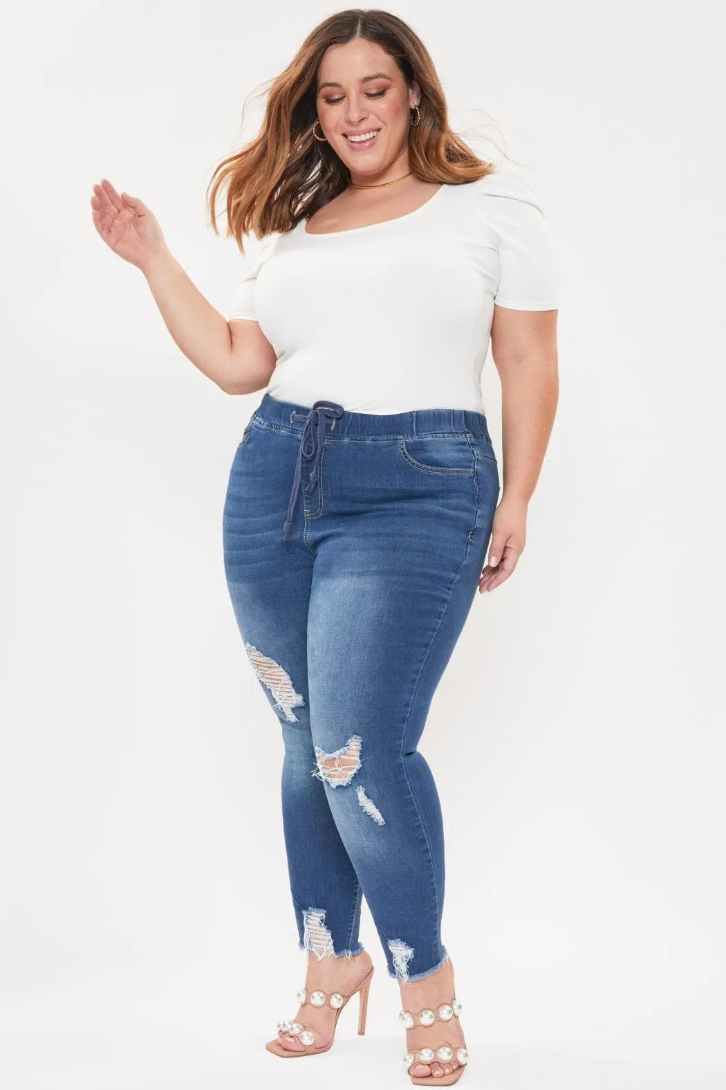 Women's Plus Size High Rise Denim Ankle Joggers