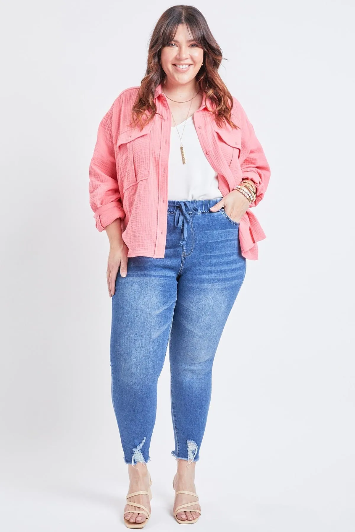 Women's Plus Size High Rise Denim Ankle Joggers