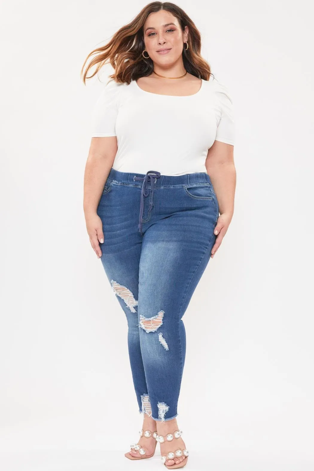 Women's Plus Size High Rise Denim Ankle Joggers