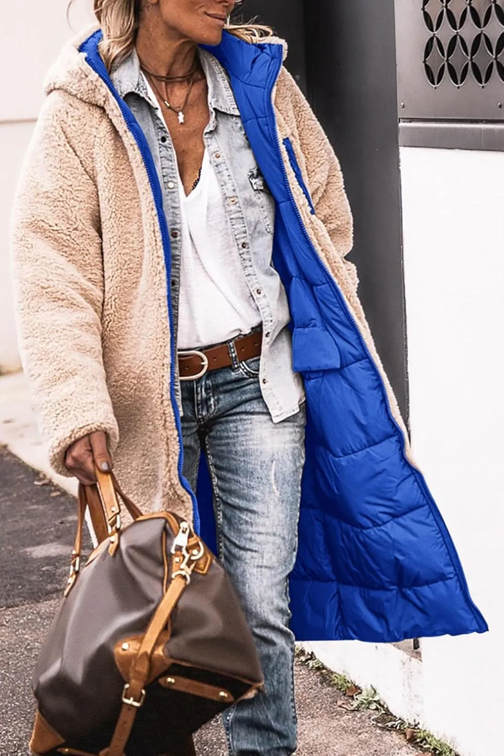Womens Quilted Jacket Casual Zip Up Fleece Lined Hooded Jackets Oversized Puffer Coat Winter Warm Padded Overcoat