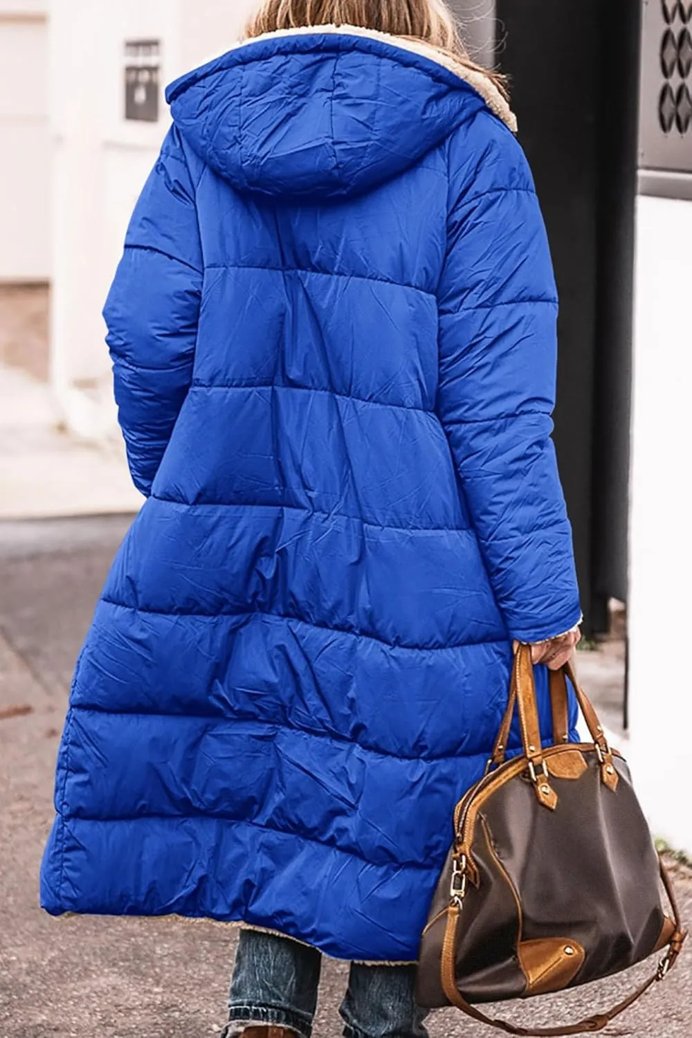 Womens Quilted Jacket Casual Zip Up Fleece Lined Hooded Jackets Oversized Puffer Coat Winter Warm Padded Overcoat