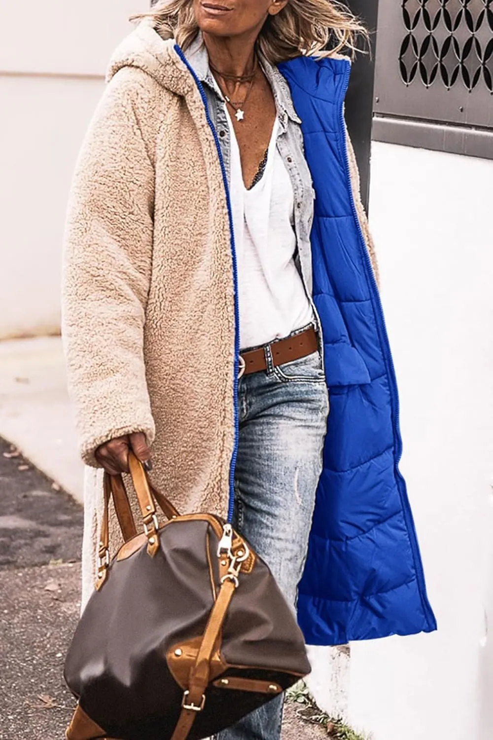 Womens Quilted Jacket Casual Zip Up Fleece Lined Hooded Jackets Oversized Puffer Coat Winter Warm Padded Overcoat