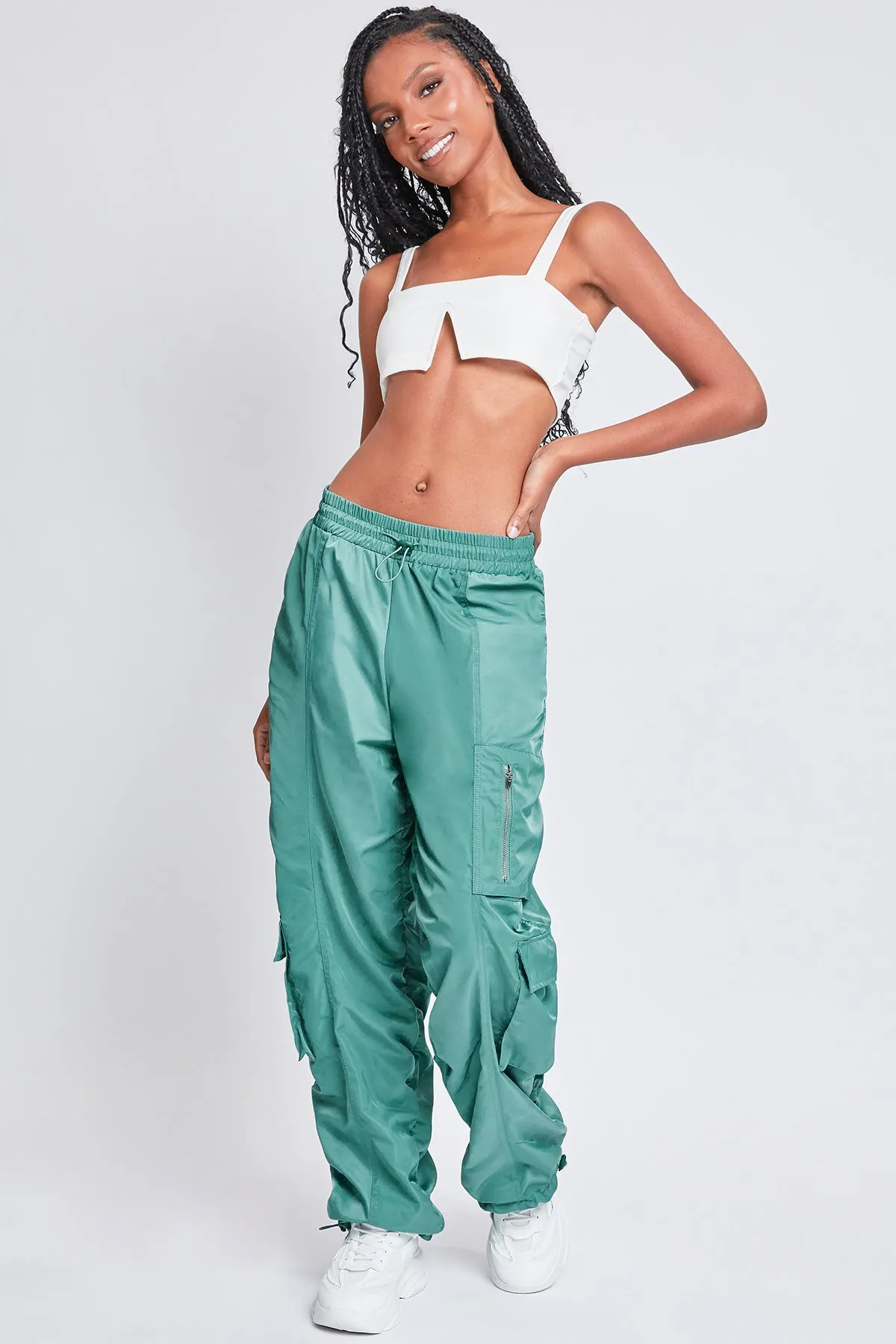 Women's Rouched Nylon Cargo Joggers