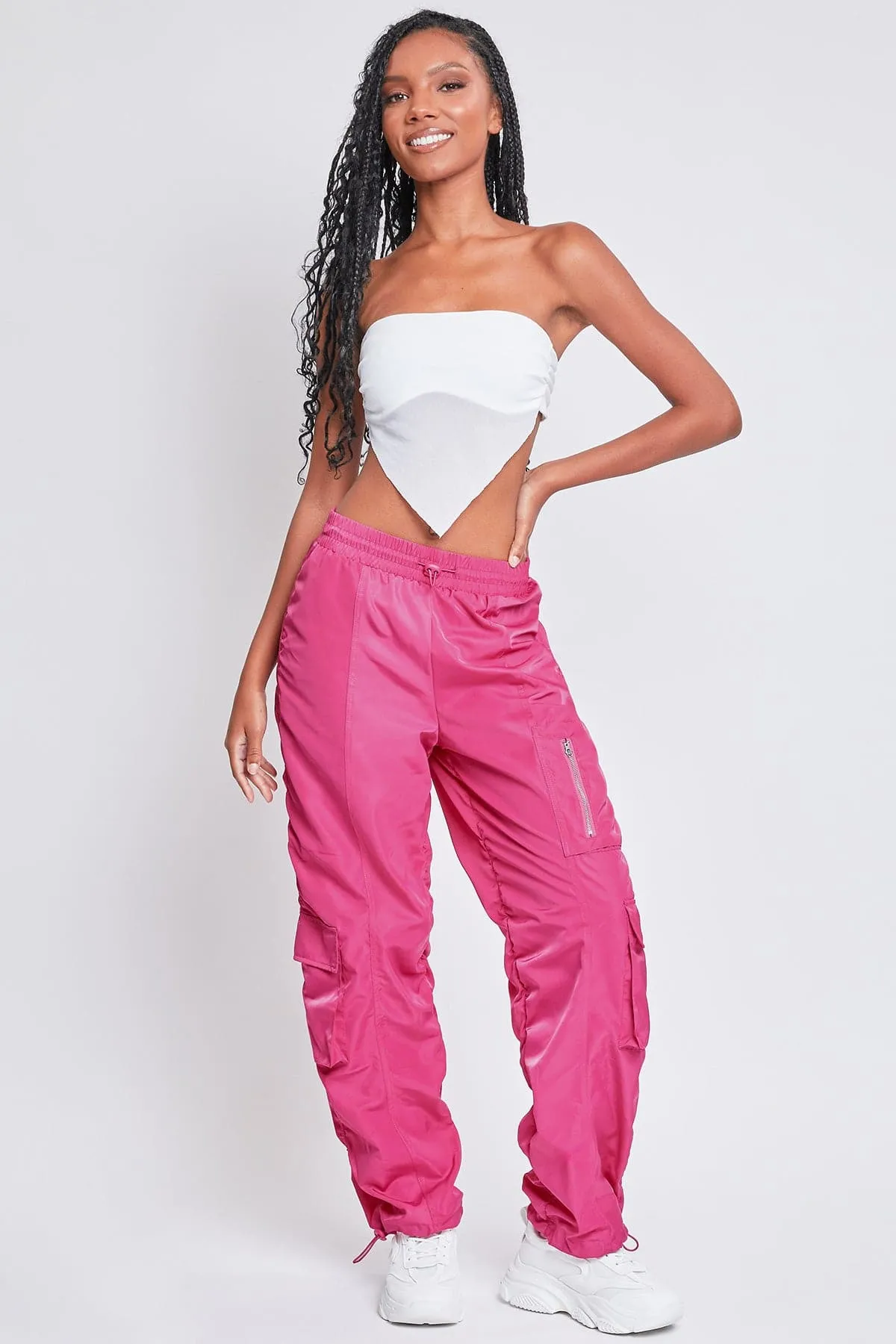 Women's Rouched Nylon Cargo Joggers