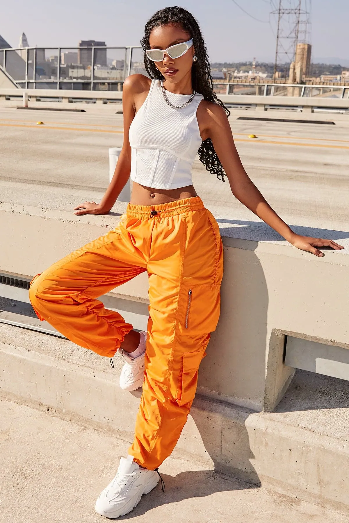 Women's Rouched Nylon Cargo Joggers