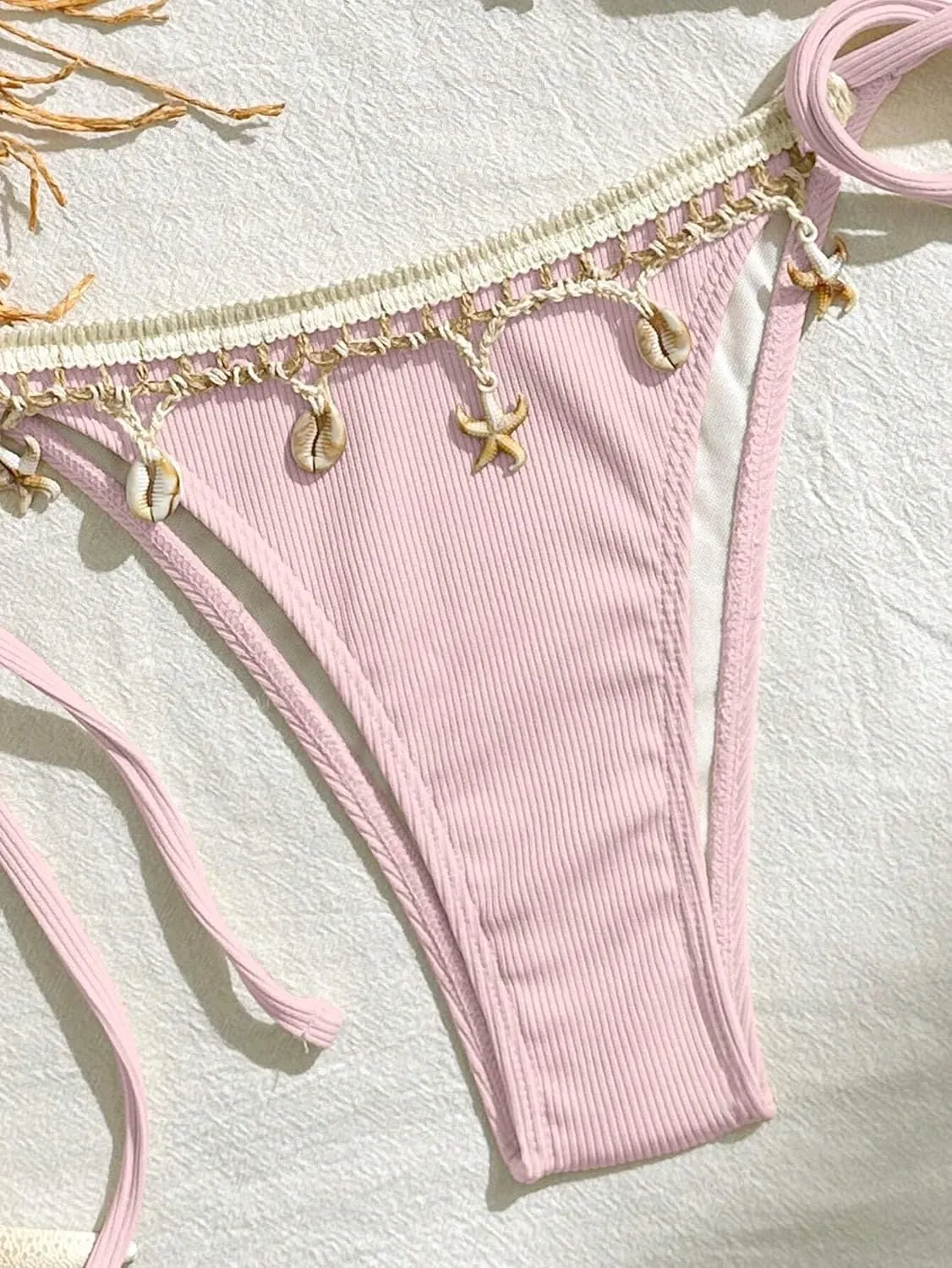 Women's Shell Decoration Boho Bathing Suit Halter High Waist Summer Swimsuit Bikinis Set