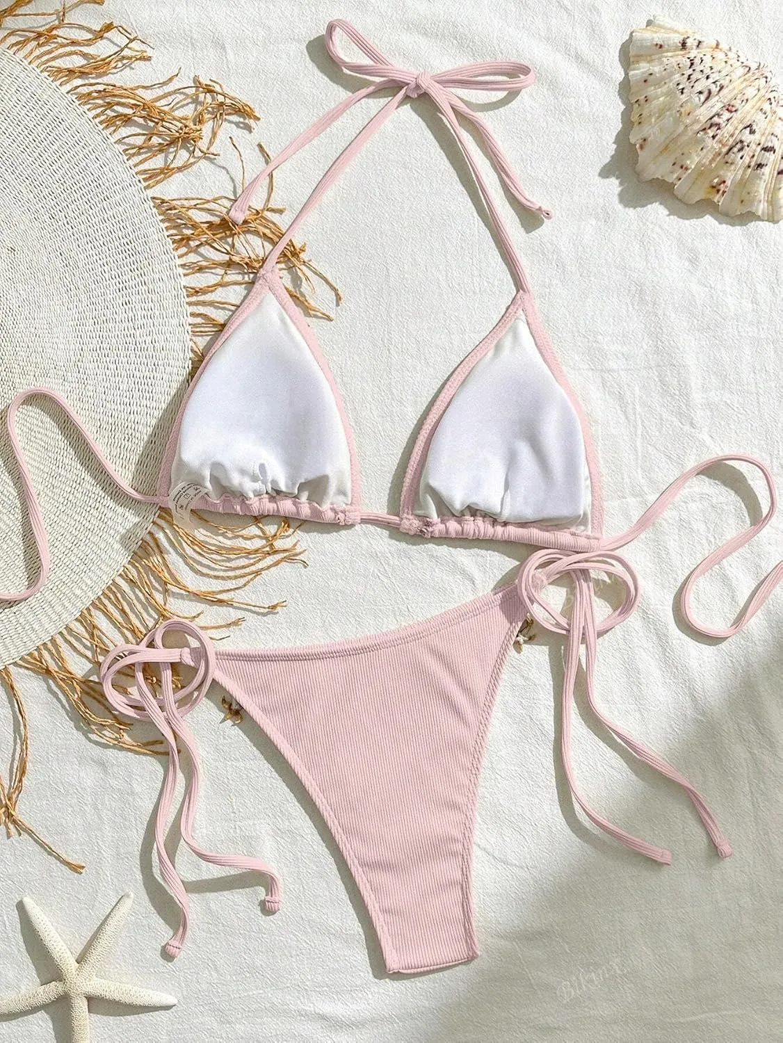 Women's Shell Decoration Boho Bathing Suit Halter High Waist Summer Swimsuit Bikinis Set