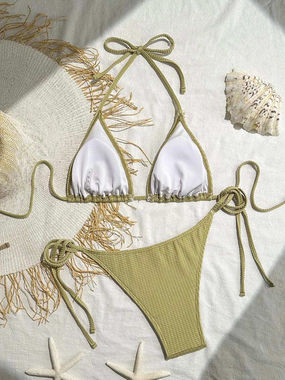 Women's Shell Decoration Boho Bathing Suit Halter High Waist Summer Swimsuit Bikinis Set