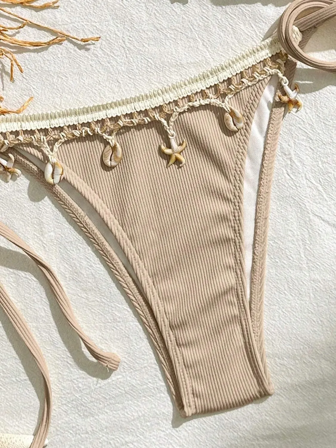 Women's Shell Decoration Boho Bathing Suit Halter High Waist Summer Swimsuit Bikinis Set