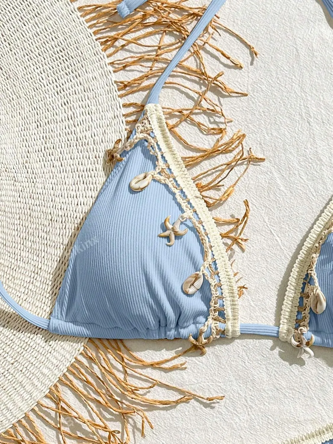 Women's Shell Decoration Boho Bathing Suit Halter High Waist Summer Swimsuit Bikinis Set