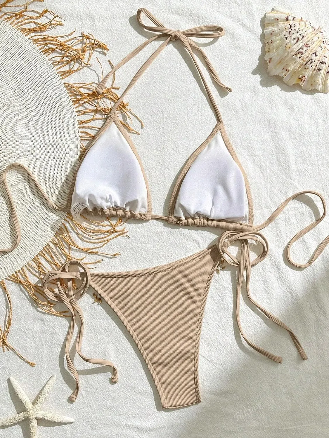 Women's Shell Decoration Boho Bathing Suit Halter High Waist Summer Swimsuit Bikinis Set