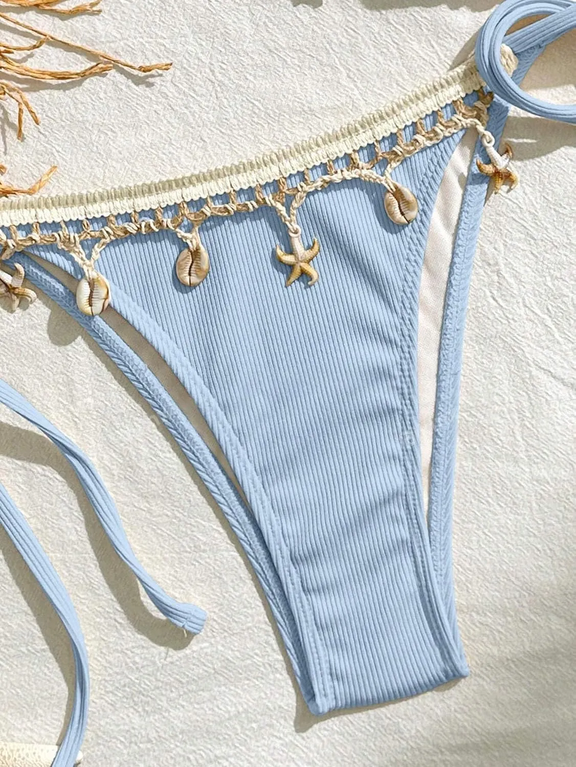 Women's Shell Decoration Boho Bathing Suit Halter High Waist Summer Swimsuit Bikinis Set