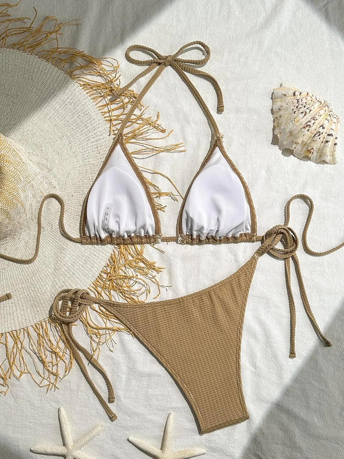 Women's Shell Decoration Boho Bathing Suit Halter High Waist Summer Swimsuit Bikinis Set