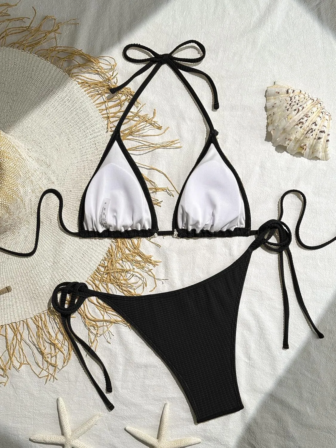 Women's Shell Decoration Boho Bathing Suit Halter High Waist Summer Swimsuit Bikinis Set