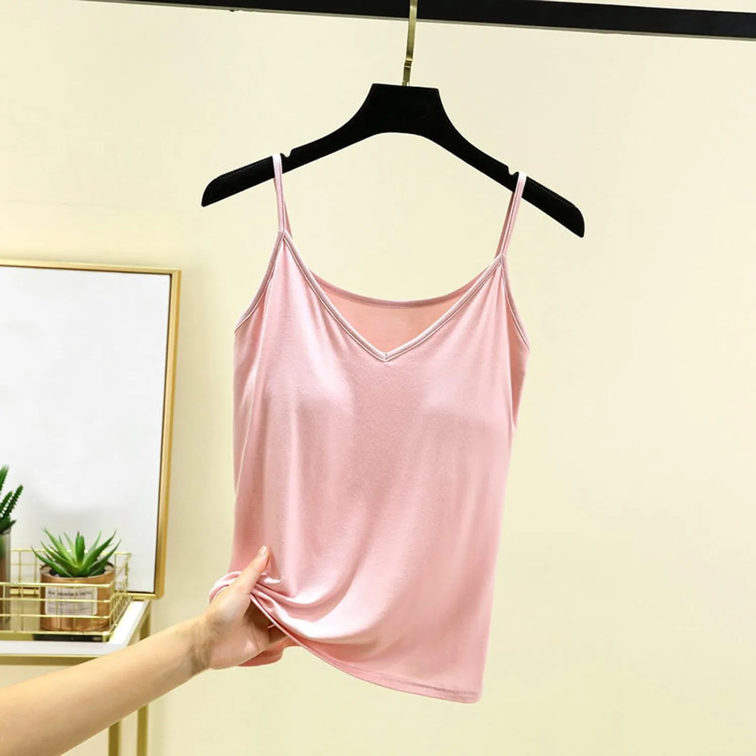 Womens Summer Camisole with Built in Bra Sleeveless Spaghetti Strap Basic Tank Tops 2025 Summer Workout Yoga Clothes