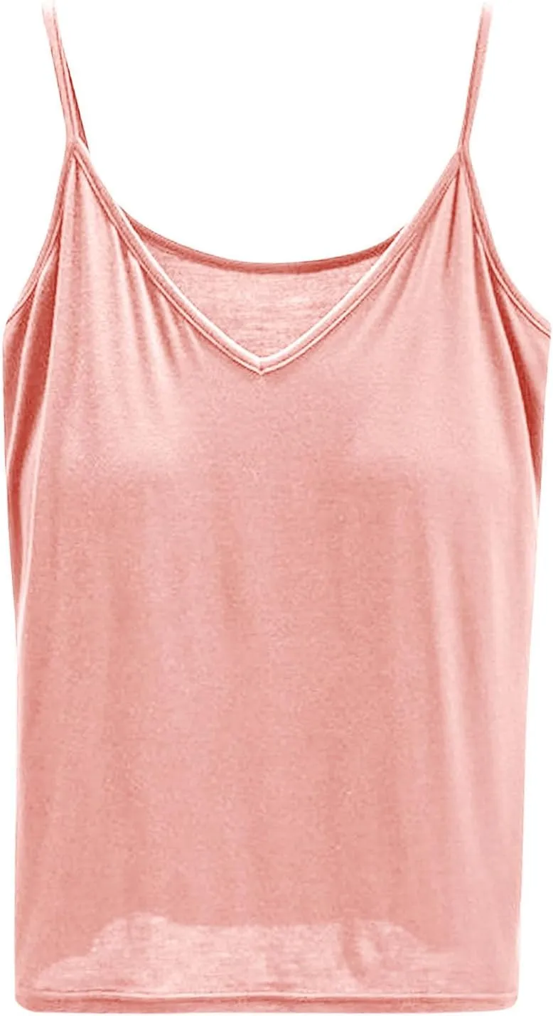 Womens Summer Camisole with Built in Bra Sleeveless Spaghetti Strap Basic Tank Tops 2025 Summer Workout Yoga Clothes