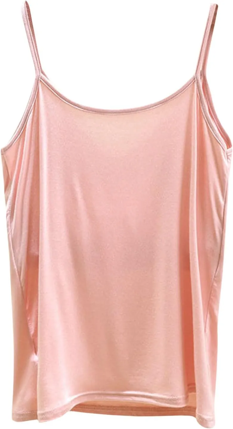 Womens Summer Camisole with Built in Bra Sleeveless Spaghetti Strap Basic Tank Tops 2025 Summer Workout Yoga Clothes