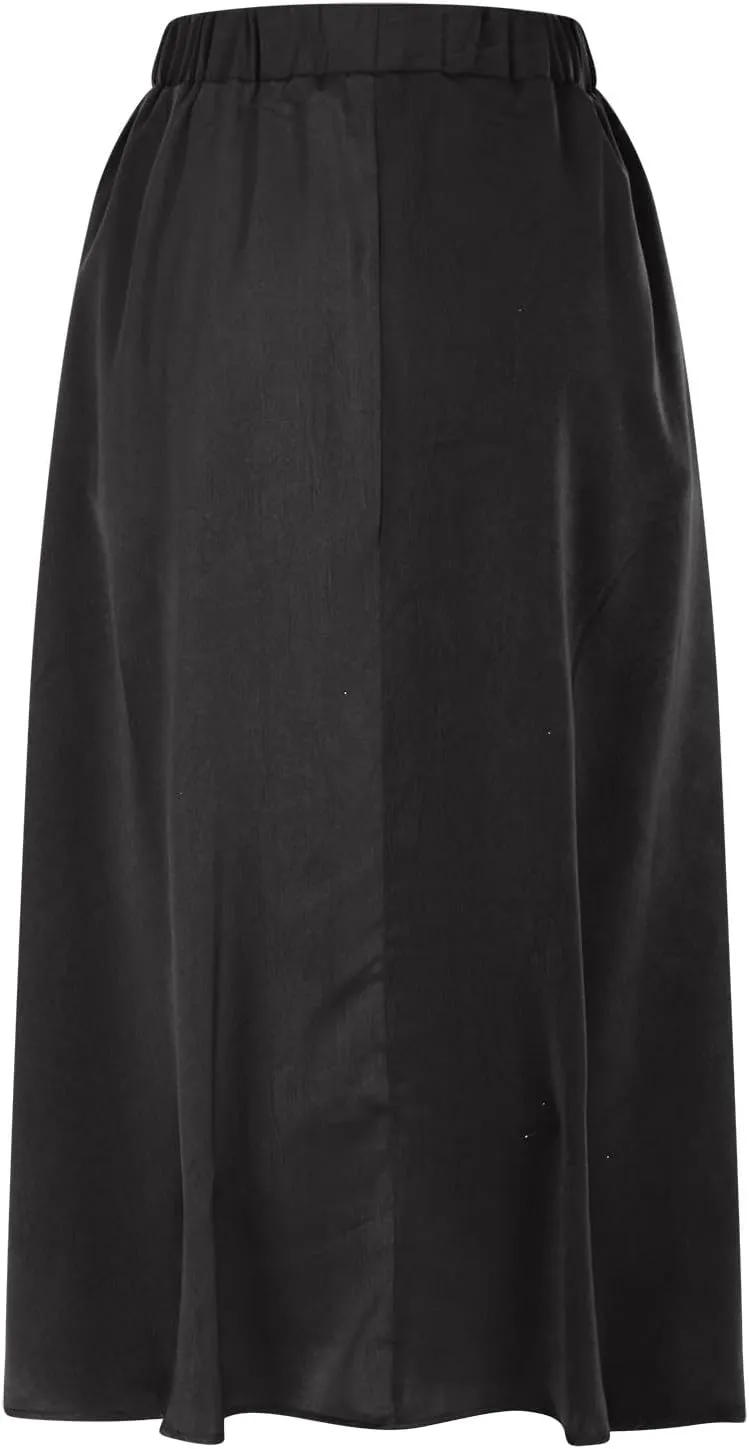 Womens Summer Skirts Casual Flowy Swing Pleated A-Line Drawstring High Waisted Long Midi Skirt Holiday Beach Outfits