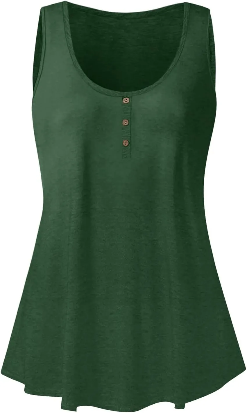 Womens Summer Tops 2023 Sleeveless Henley T-Shirts Tops Casual Button Down Tunics Holiday Going Out Tank Top Tee