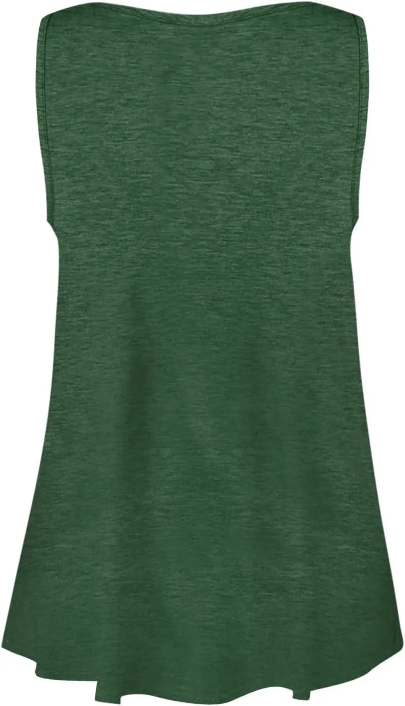 Womens Summer Tops 2023 Sleeveless Henley T-Shirts Tops Casual Button Down Tunics Holiday Going Out Tank Top Tee