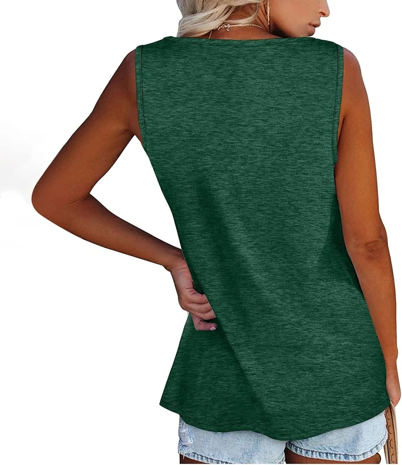 Womens Summer Tops 2023 Sleeveless Henley T-Shirts Tops Casual Button Down Tunics Holiday Going Out Tank Top Tee