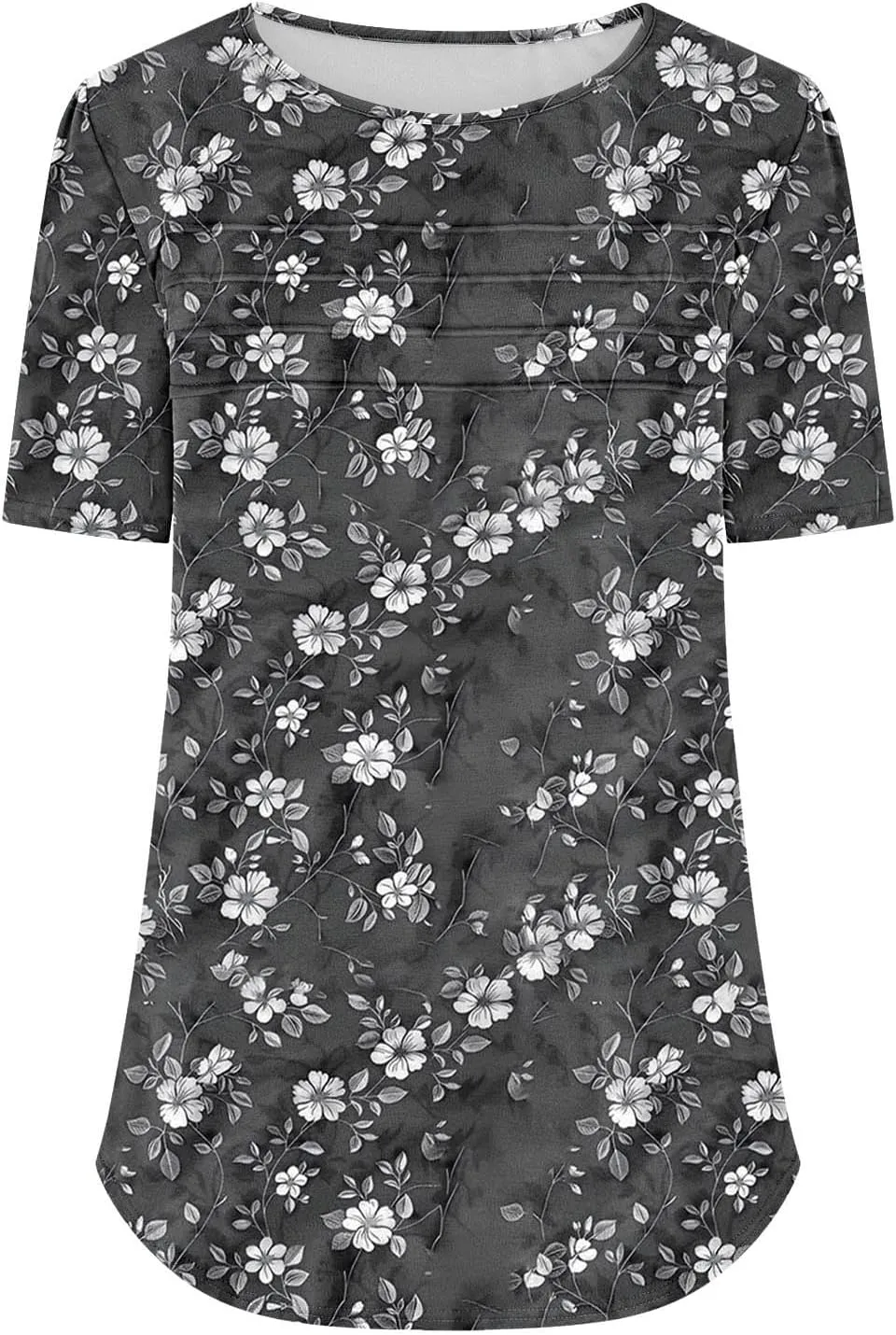 Womens T Shirts Short Sleeve Pleated Front Scooped Neck Tops Dressy Casual Blouses Spring Summer Cute Print Tees